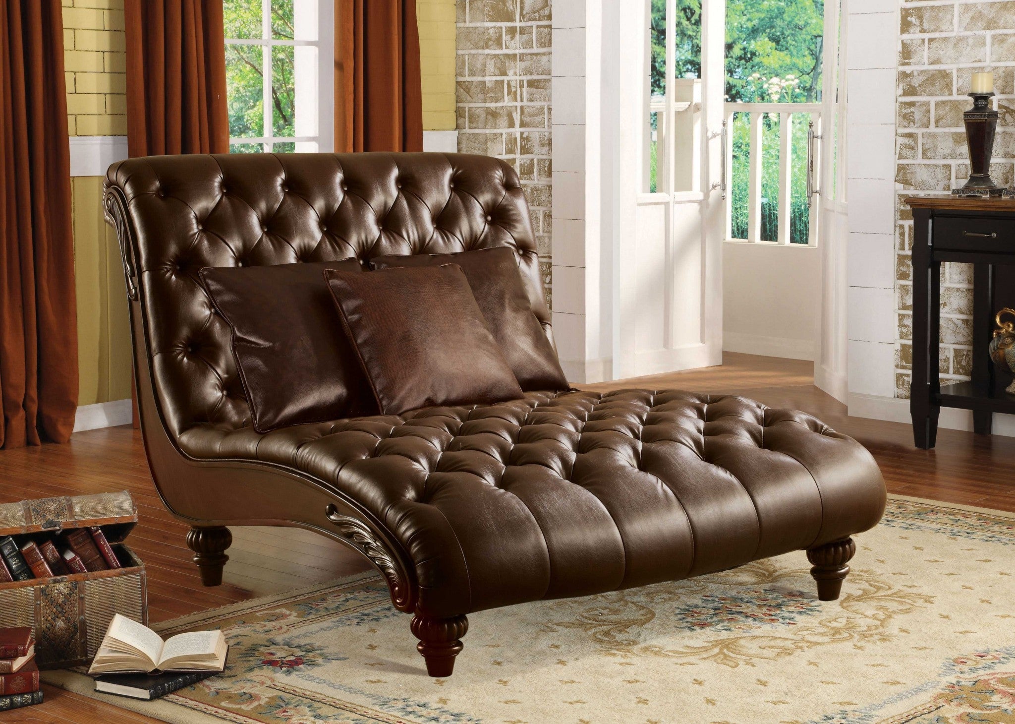 Espresso Leather Tufted Lounge Chair