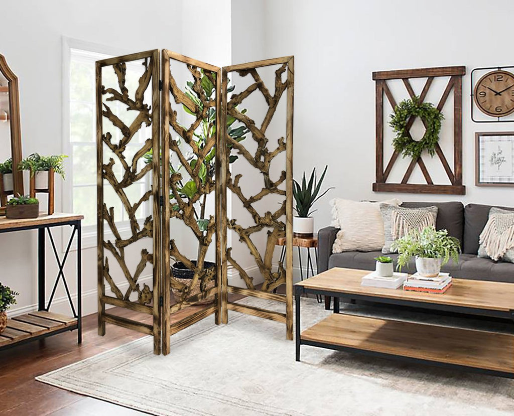 Rustic Wood Root Room Divider