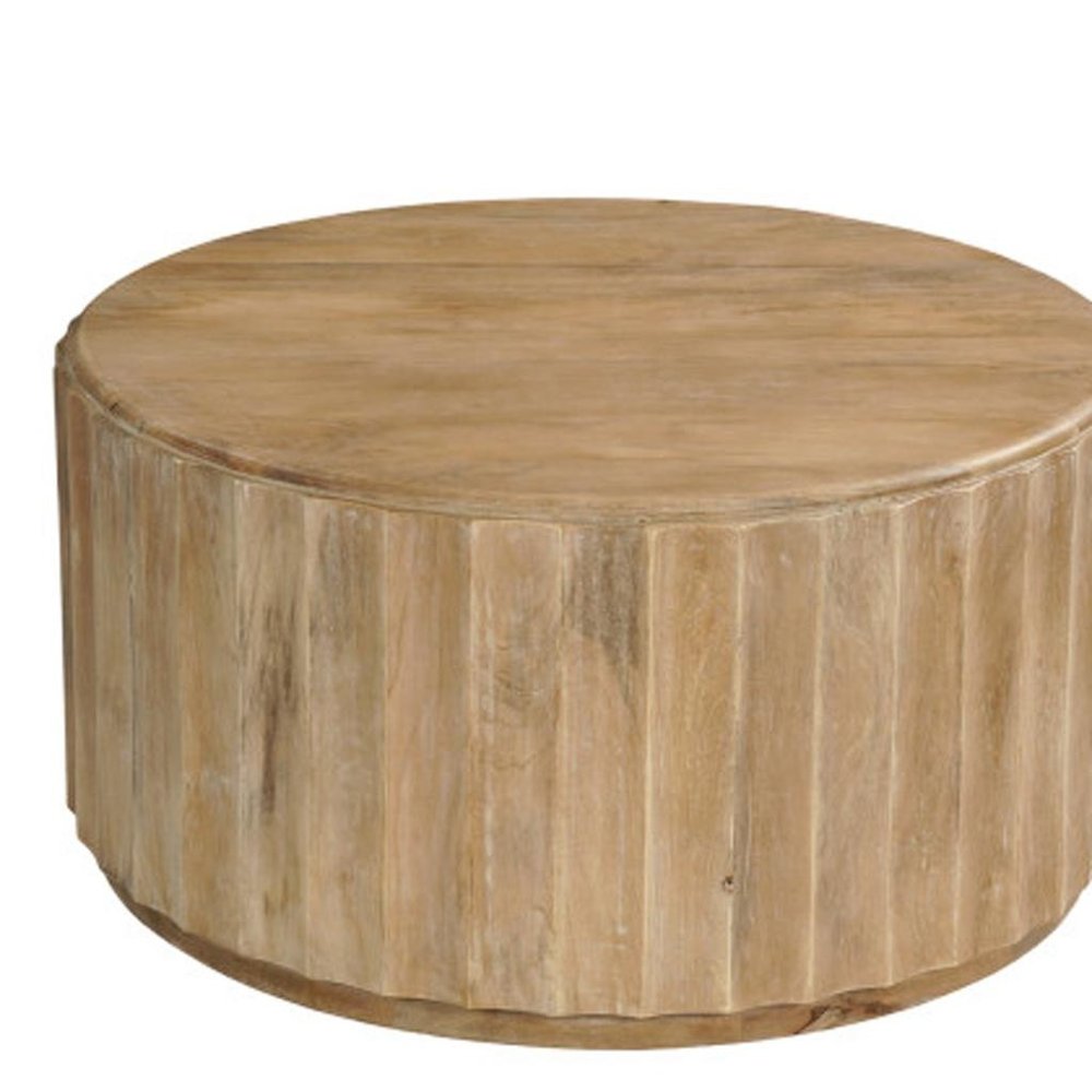 Newport Natural Wood Drum Coffee Table Set