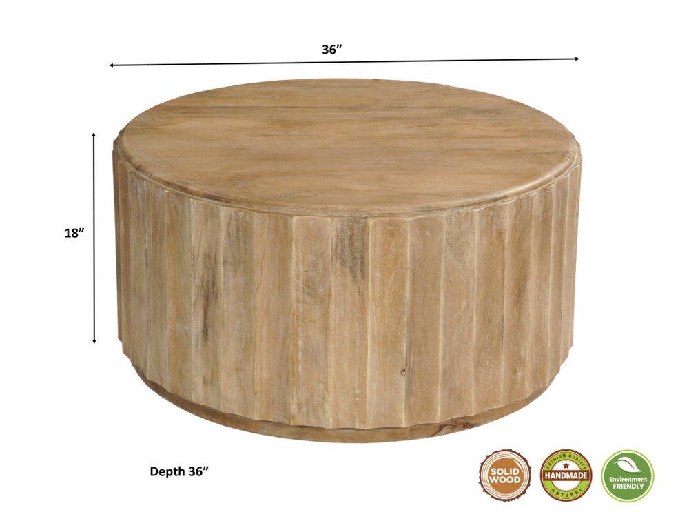 Newport Natural Wood Drum Coffee Table Set