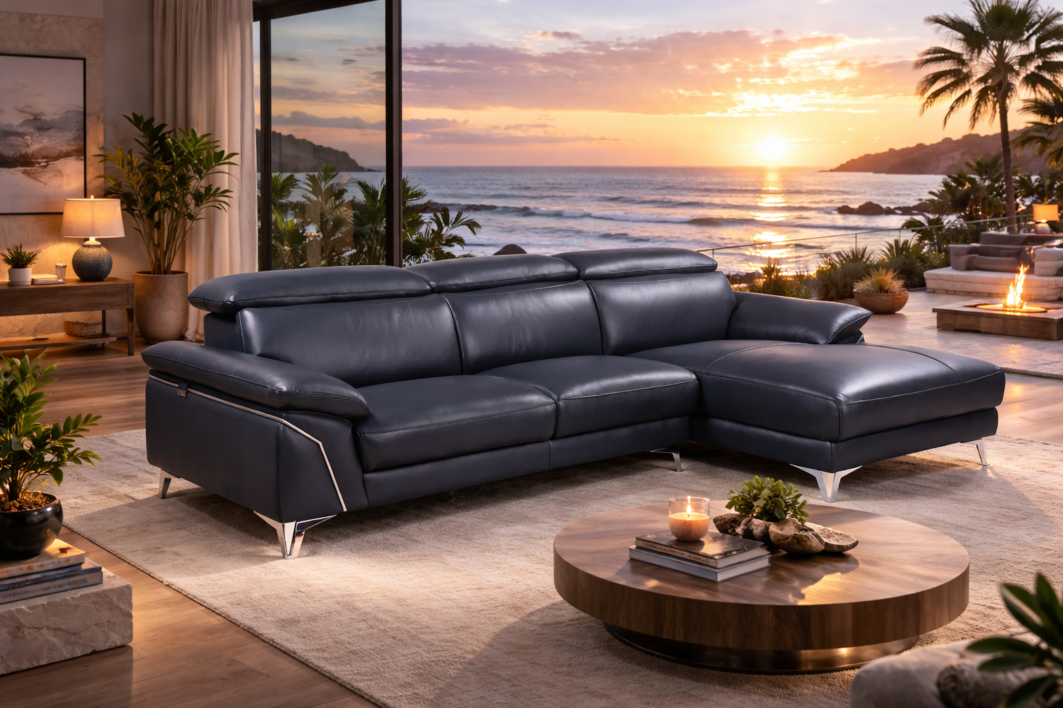 Francisco Sapphire Italian Leather Sofa