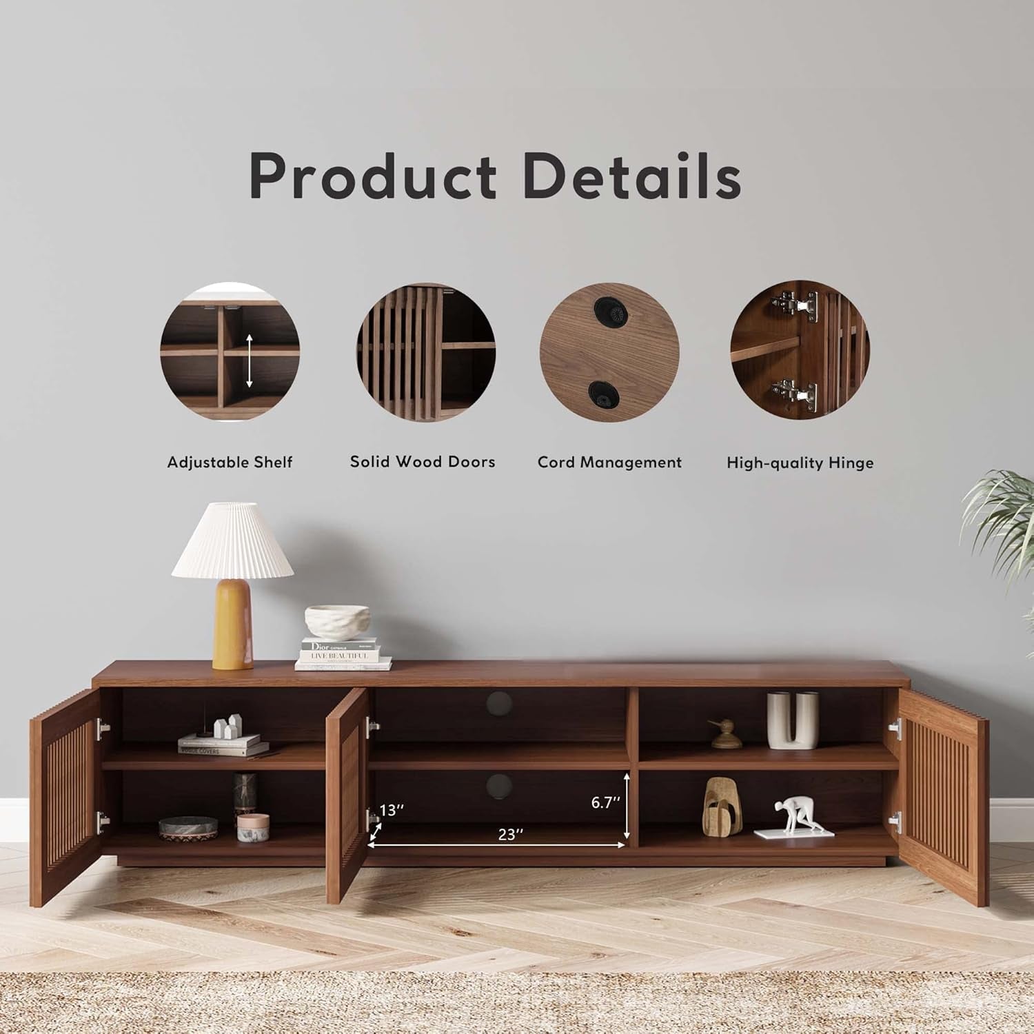 Mid Century Modern TV Stand Solid Wood Console 65 Inch TV