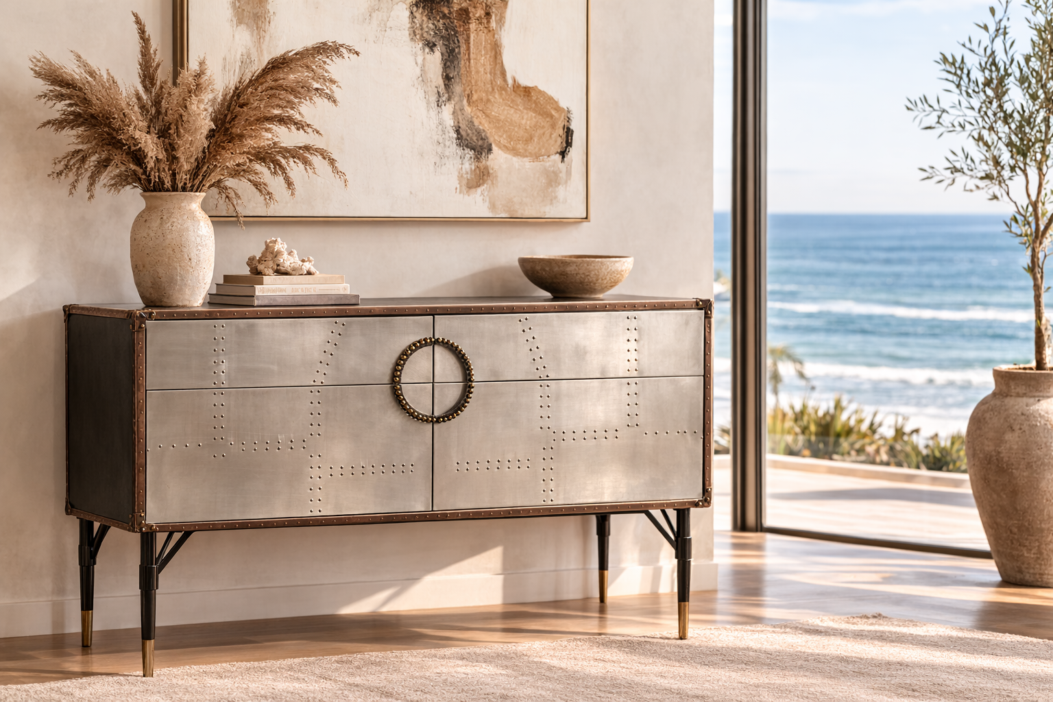 La Jolla Leather and Aluminum Table