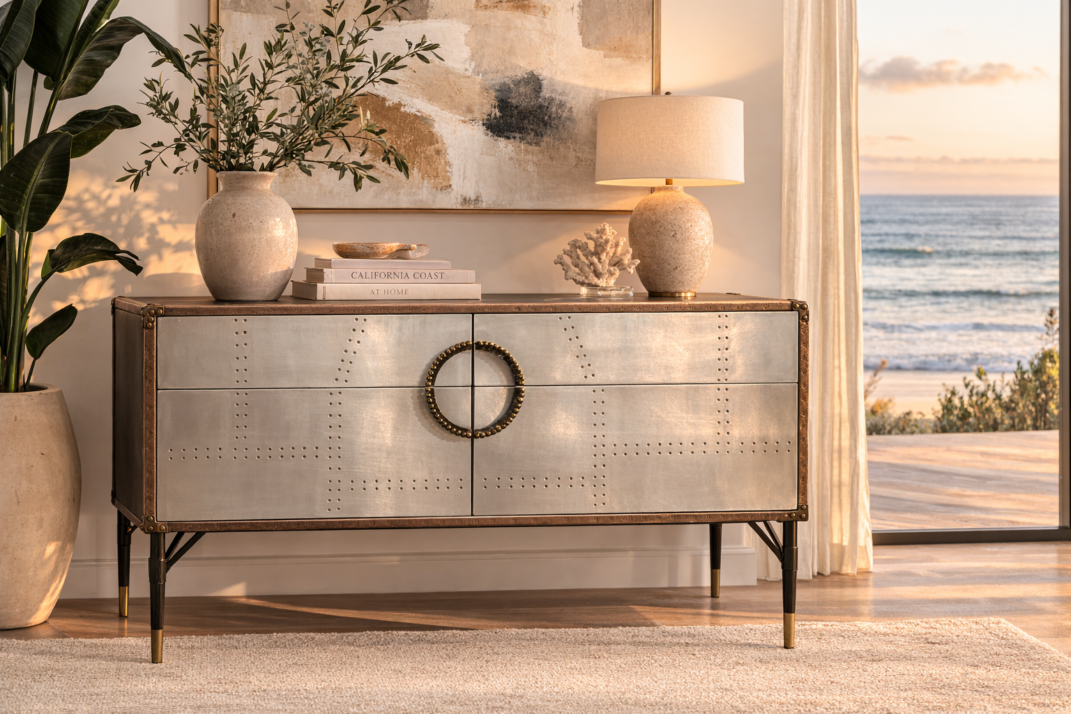 La Jolla Leather and Aluminum Table