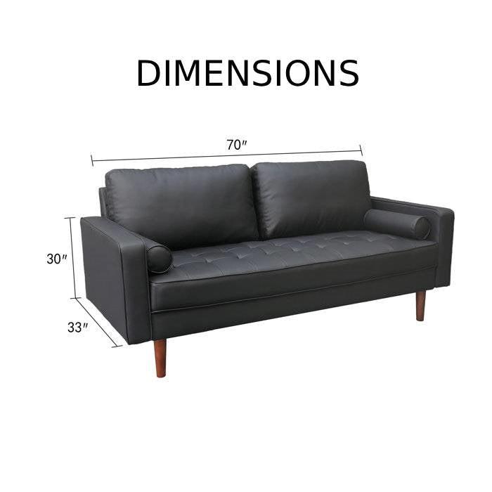 Terracotta Upholstered Faux Leather Sofa w/ Pillows Solid Hardwood Legs